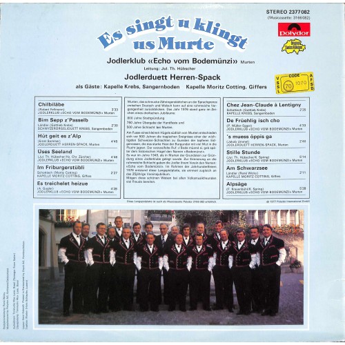 CD-Kopie von Vinyl: Jodlerklub Echo vom Bodemünzi, JD Herren Spack - Es singt u klingt us Murte