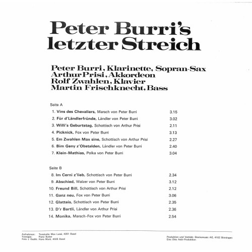 CD-Kopie von Vinyl: Kapelle Peter Burri – Peter Burri's Letzter Streich - 1978