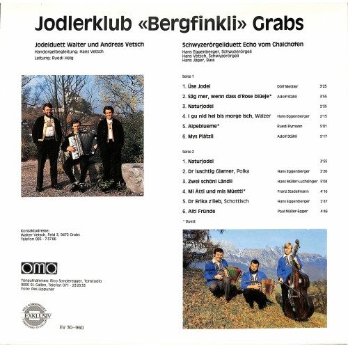CD Jodlerklub «Bergfinkli» Grabs, JD Walter Und Andreas Vetsch, SD Echo Vom Chalchofen - 1988