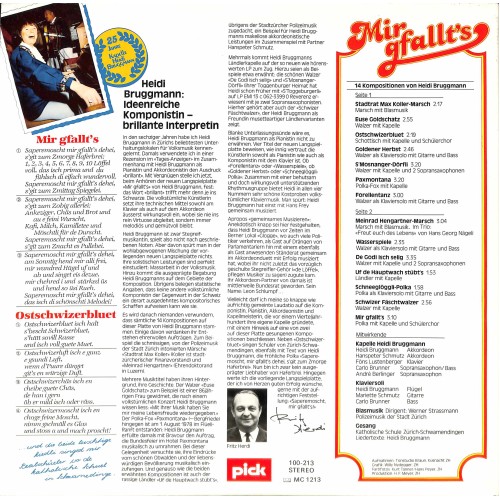 CD Heidi Bruggmann, Polizeimusik Der Stadt Zürich, Katholische Schule Zürich-Schwamedingen – Mir Gfallt's - 25 Jahre Kapelle Heidi Bruggmann - 1980