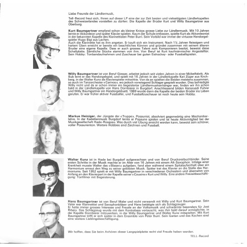 CD-Kopie von Vinyl: Ländlerkapelle Gebrüder Baumgartner, Oberburg – So Schön Isch Ländlermusig - 1972
