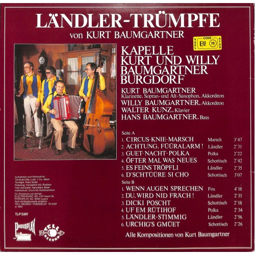 CD-Kopie von Vinyl: Kapelle Kurt Und Willy Baumgartner, Burgdorf – Ländler-Trümpfe Von Kurt Baumgartner - 1984