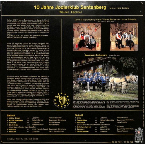 CD-Kopie von Vinyl: Jodlerklub Santenberg, Wauwil-Egolzwil, Buuremusig Rothenburg – Jödele - Bödele - 1985 