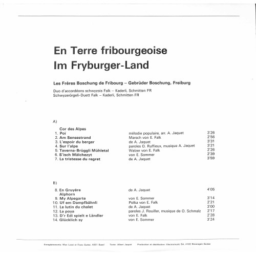 CD-Kopie von Vinyl: Les Frères Boschung de Fribourg - En terre fribourgeoise