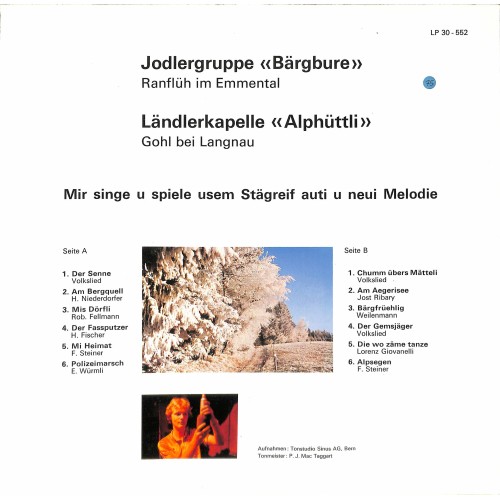 CD-Kopie von Vinyl: Jodlergruppe Bärgbure – Mir Singe U Spiele Usem Stägreif Auti U Neui Melodie