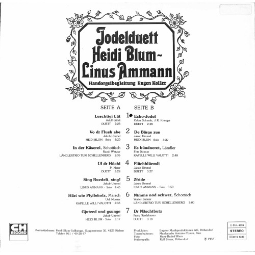 CD-Kopie von Vinyl: Jodelduett Heidi Blum - Linus Ammann - 1982 