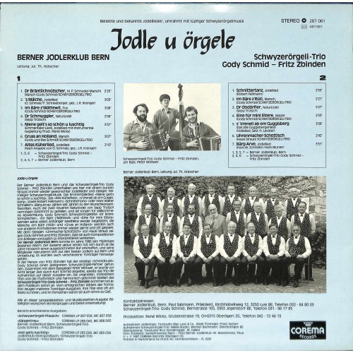 CD-Kopie von Vinyl: Berner Jodlerklub Bern, Schwyzerörgeli-Trio Gody Schmid-Fritz Zbinden – Jodle U Örgele - 1987 