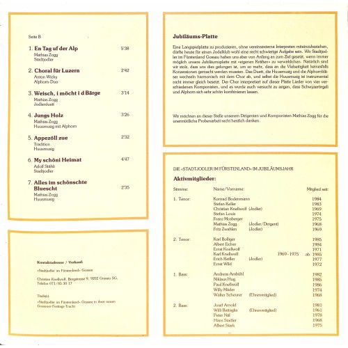 CD-Kopie von Vinyl: Stadtjodler im Fürstenland Gossau - 25 Jahre - 1986