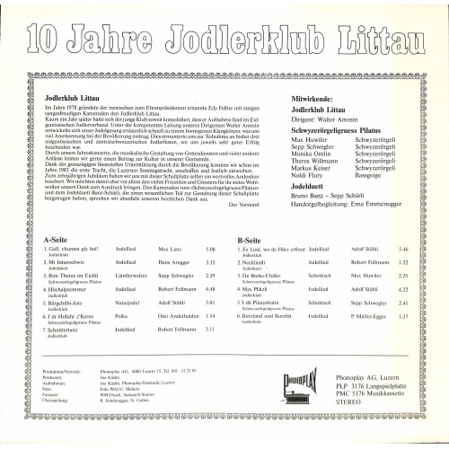 CD-Kopie von Vinyl: Jodlerklub Littau – 10 Jahre Jodlerklub Littau - 1988 
