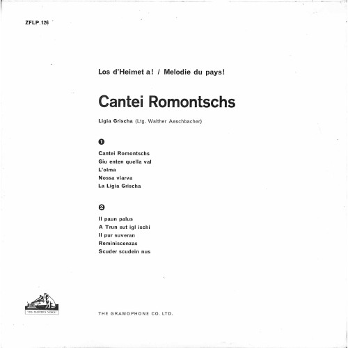 CD-Kopie von Vinyl: Ligia Grischa – Cantei Romontschs Ltg. Walter Aeschbacher