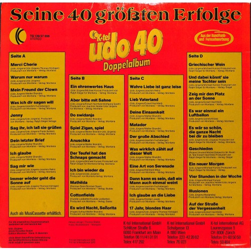 CD + LP: Udo Jürgens – Udo 40 - Seine 40 Größten Erfolge - 1976 - 2 LPs