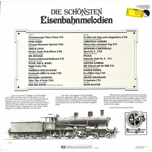 CD + LP: Die Schönsten Eisenbahnmelodien - DRS-Big-Band, Fam. Emmel, Dieter Wiesmann, Mani Matter u.a. - 1979 