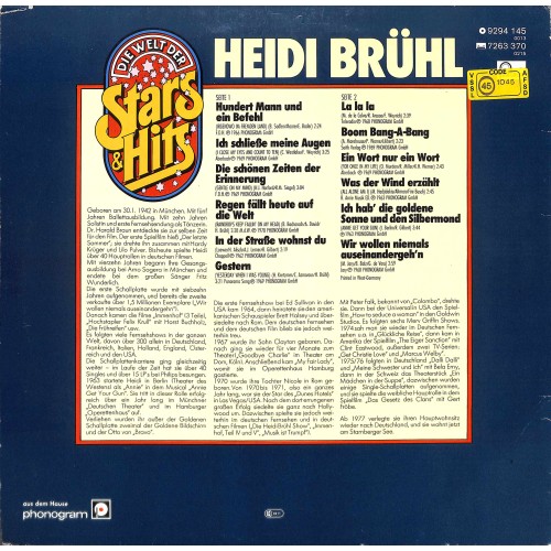CD + LP: Heidi Brühl – Die Welt Der Stars & Hits: Heidi Brühl - 1978 