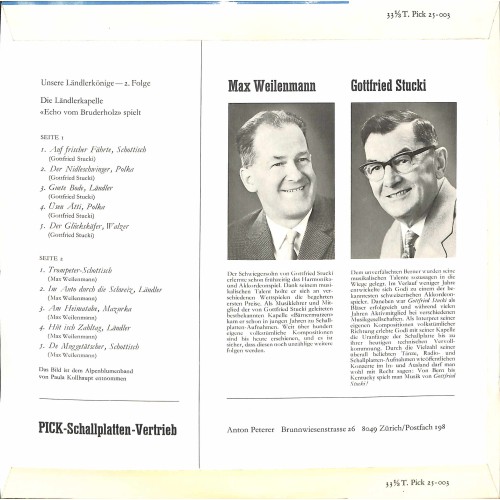 CD Die Ländlerkapelle «Echo Vom Bruderholz» – Spielt Gottfried Stucki + Max Weilenmann10" - 2. Folge 