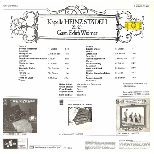CD-Kopie von Vinyl: Kapelle Heinz Städeli Gast: Edith Widmer – Kapelle Heinz Städeli Zürich - 1976 