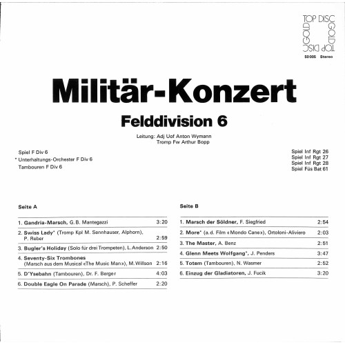 CD-Kopie von Vinyl: Spiel Felddivision 6, Adj Uof Anton Wymann, Tromp Fw Arthur Bopp – Militär-Konzert - 1978 
