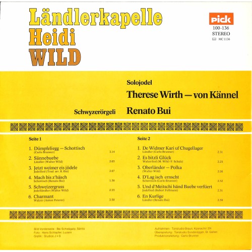CD-Kopie von Vinyl: Ländlerkapelle Heidi Wild , Therese Wirth-von Kännel, Renato Bui - 1978 