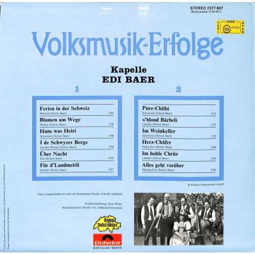 CD-Kopie von Vinyl: Kapelle Edi Baer – Volksmusik-Erfolge 