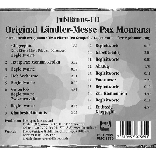 CD Pax-Montana Heidi Bruggmann, Pfarrer Leo Gemperli – Original Ländler-Messe Pax-Montana