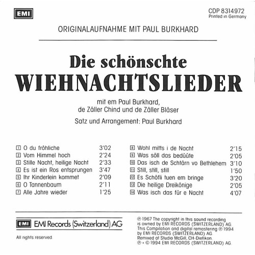 CD Die schönschte Wiehnachtslieder - Paul Burkhard & Zällerchind
