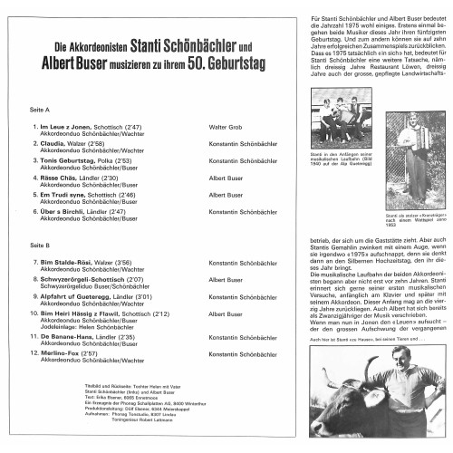 CD-Kopie von Vinyl: Akk. Stanti Schönbächler und Albert Buser musizieren zu ihrem 50. Geburtstag - 1975