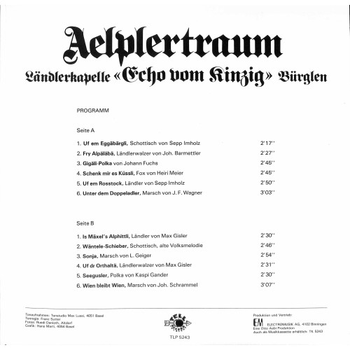 CD-Kopie von Vinyl: Ländlerkapelle Echo vom Kinzig Bürglen - Aelplertraum