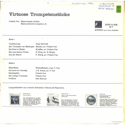CD-Kopie von Vinyl: Fridolin Frei - Virtuose Trompetenstücke - 1969