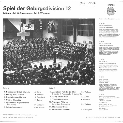 CD-Kopie von Vinyl: Militärkonzert Geb Div 12 - Ltg Adj W. Strassmann, Adj A. Wymann - 1972