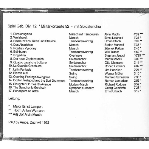 CD Spiel Geb Div 12 - Militärkonzerte 92 mit Soldatenchor, Ltg Major Ernst Lampert