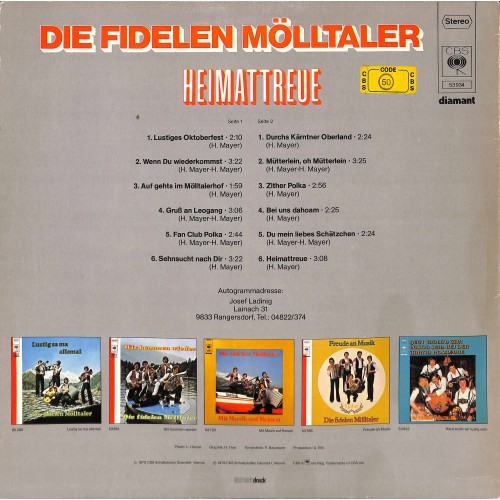 CD-Kopie von Vinyl: Die Fidelen Mölltaler - Heimattreue - 1979