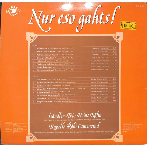 CD-Kopie von Vinyl: Ländler-Trio Heinz Kälin, Winterthur - Nur eso gahts! - 1985