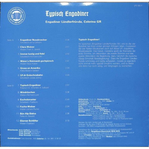 CD-Kopie von Vinyl: Engadiner Ländlerfründa - Typisch Engadiner - 1985