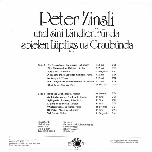 CD-Kopie von Vinyl: Peter Zinsli und sini Ländlerfründa - spielen Lüpfigs us Graubünda 