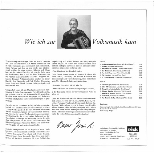 CD-Kopie von Vinyl: Peter Zinsli und sini Churer Ländlerfründa - pick 100-120 - 1977