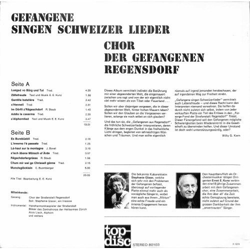 CD-Kopie von Vinyl: Chor der Gefangenen Regensdorf - Gefangene singen Schweizer Lieder - 1974