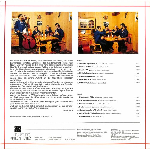 CD-Kopie von Vinyl: Ländlerquartett Echo vom Napf - 1984