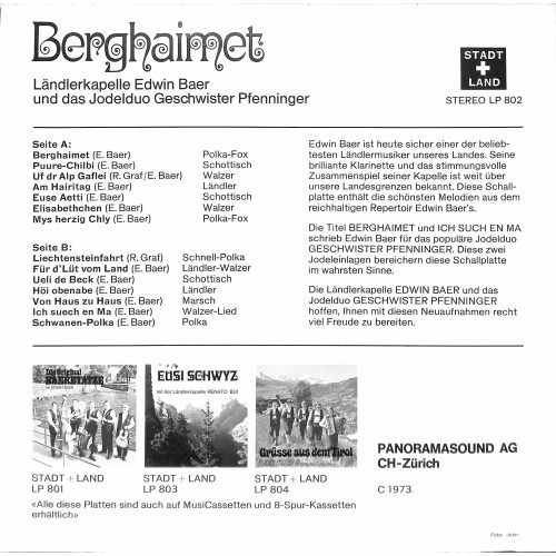 CD-Kopie von Vinyl: Ländlerkapelle Edwin Baer - Berghaimet - 1973