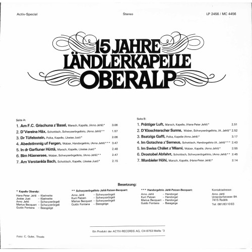 CD-Kopie von Vinyl: Ländlerkapelle Oberalp - 15 Jahre - 1983