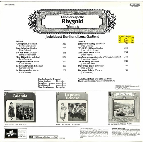 CD-Kopie von Vinyl: Ländlerkapelle Rhygold Trimmis mit Dorli und Lenz Gadient - 1980