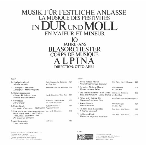 CD-Kopie von Vinyl: 10 Jahre Blasorchester Alpina Dir. Otto Aebi - Musik für festliche Anlässe