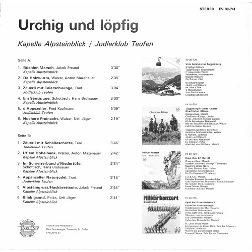 CD-Kopie von Vinyl: Kapelle Alpsteinblick / Jodlerklub Teufen - Urchig und löpfig