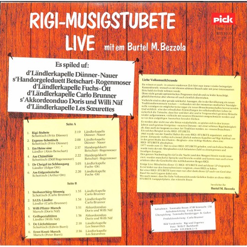 CD-Kopie von Vinyl: Rigi-Musigstubete - Live Mit Em Burtel M. Bezzola - 1978