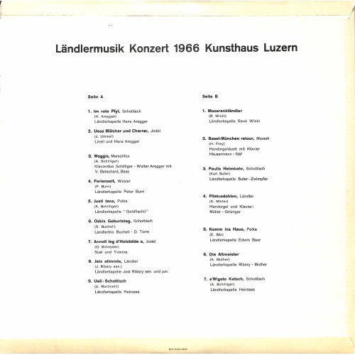 CD-Kopie von Vinyl: Ländlermusik Konzert im Kunsthaus Luzern 1966 - diverse