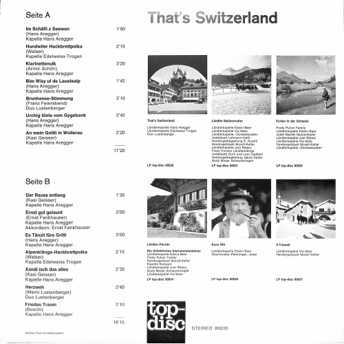 CD-Kopie von Vinyl: That's Switzerland - Hans Aregger, Edelweiss Trogen, Duo Lustenberger - 1969