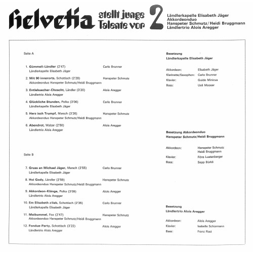 CD-Kopie von Vinyl: helvetia stellt junge Talente vor 2: Elisabeth Jäger, Schmutz/Bruggmann, Alois Aregger