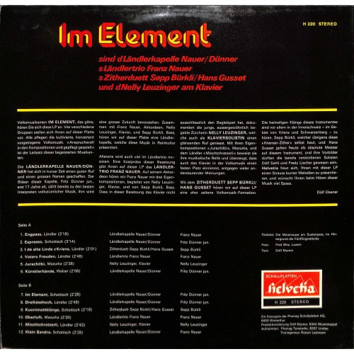 CD-Kopie von Vinyl: Im Element - Nauer/Dünner, Franz Nauer, Sepp Bürkli/Hans Gusset, Nelly Leuzinger - 1975