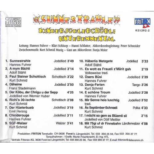 CD Sunnestrahle - Kinderjodlerchörli Unteremmental