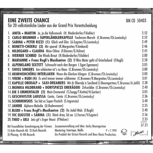 CD Eine Zweite Chance (Für 20 Volkstümliche Lieder Aus Der Grand Prix Vorentscheidung) - 1990