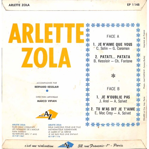 Occ. EP Vinyl: Je n'aime que vous - Arlette Zola