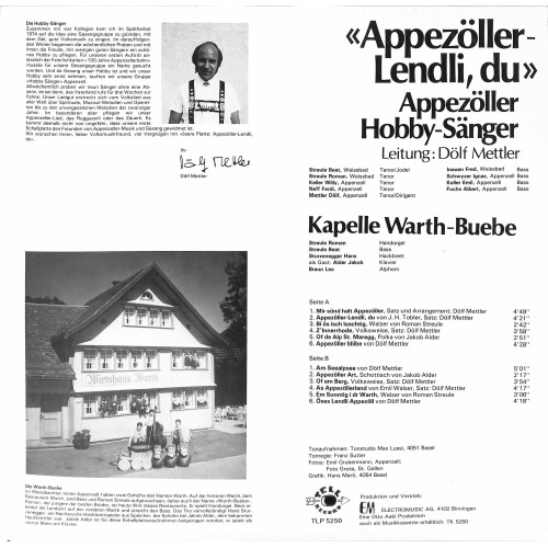 CD-Kopie von Vinyl: Appezöller Hobby-Sänger, Kapelle Warth-Buebe – Appezöller-Lendli, Du